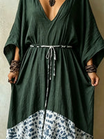 Women's Spliced Spot Leopard Print V Neck Loose Vacation Maxi Dress