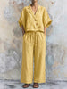 Casual Linen-cotton Shirt And Trousers Two-piece Set With Lapel Collar