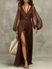 Women's Chiffon Lantern Sleeve High-Slit Maxi Dress