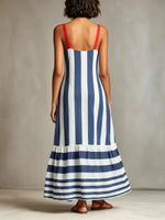Women's Striped Contrast-Trim Spaghetti Strap Maxi Dress