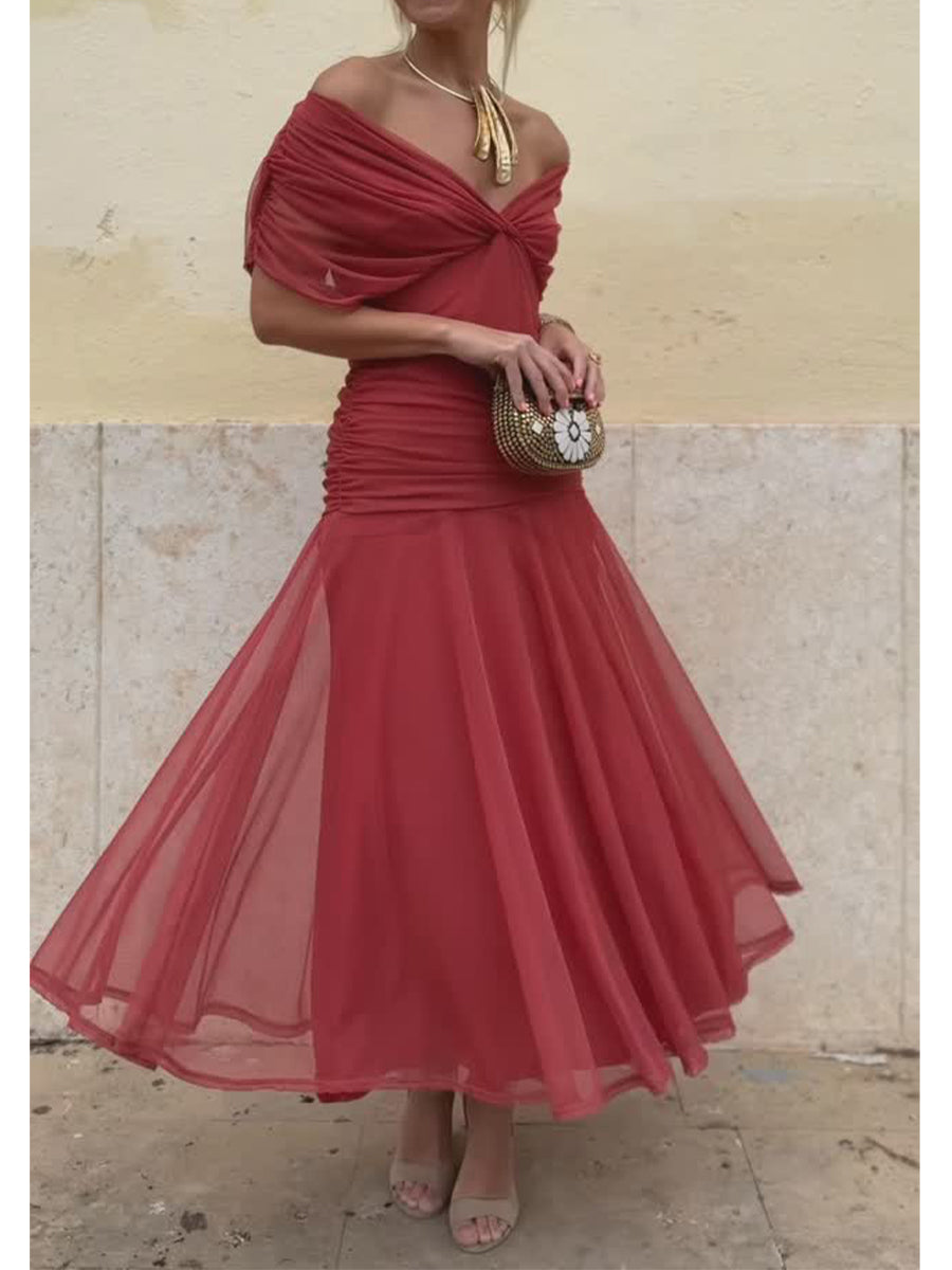 Elegant Stretch Mesh Fitted Ruched Dress