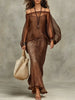 Women's Sheer Chiffon Lantern Sleeve Top & Fitted Leopard Skirt Set