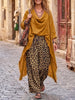 Bohemian Draped Mustard Linen Tunic & Leopard Pants