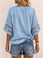 Chic Zip-Front V-Neck Denim-Style Blouse