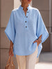 Minimalist Elegant Henley-neck Batwing-sleeve Knit Top
