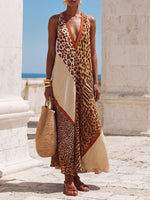 Stylish Spliced leopard-print Chiffon Maxi Dress