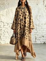 Women's Leopard Pattern Loose Art Casual Stylish Long Sleeve Dress