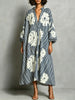 Women's Striped Floral Pattern Art Casual Stylish Long Sleeve Cotton Linen Dress