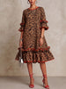 Elegant Ruffled Leopard-print Linen And Cotton Dress