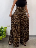 Stylish Leopard-print Wide-leg Trousers