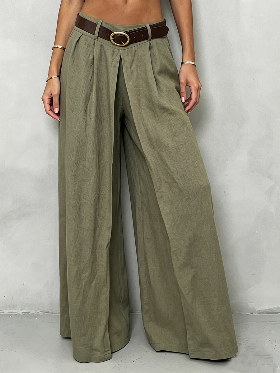 Elegant And Stylish Pleated Cotton-linen Wide-leg Pant