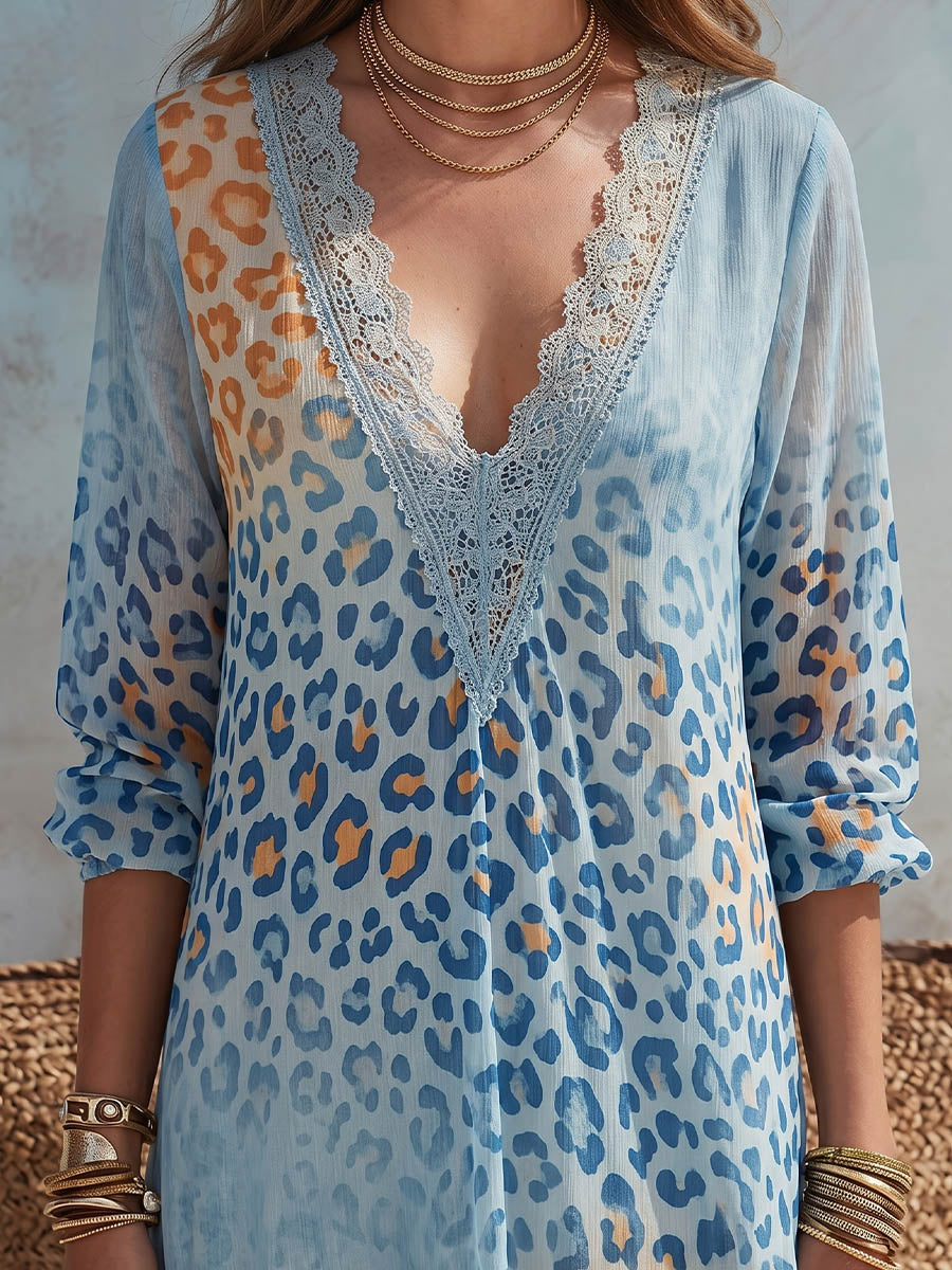 Vintage Art Comfortable Fabrics Patchwork Chiffon Dress