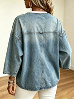 Casual Collarless Oversized Button-Down Denim Shirt