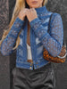 Contemporary Denim Spliced Swiss Dot Mesh Jacket