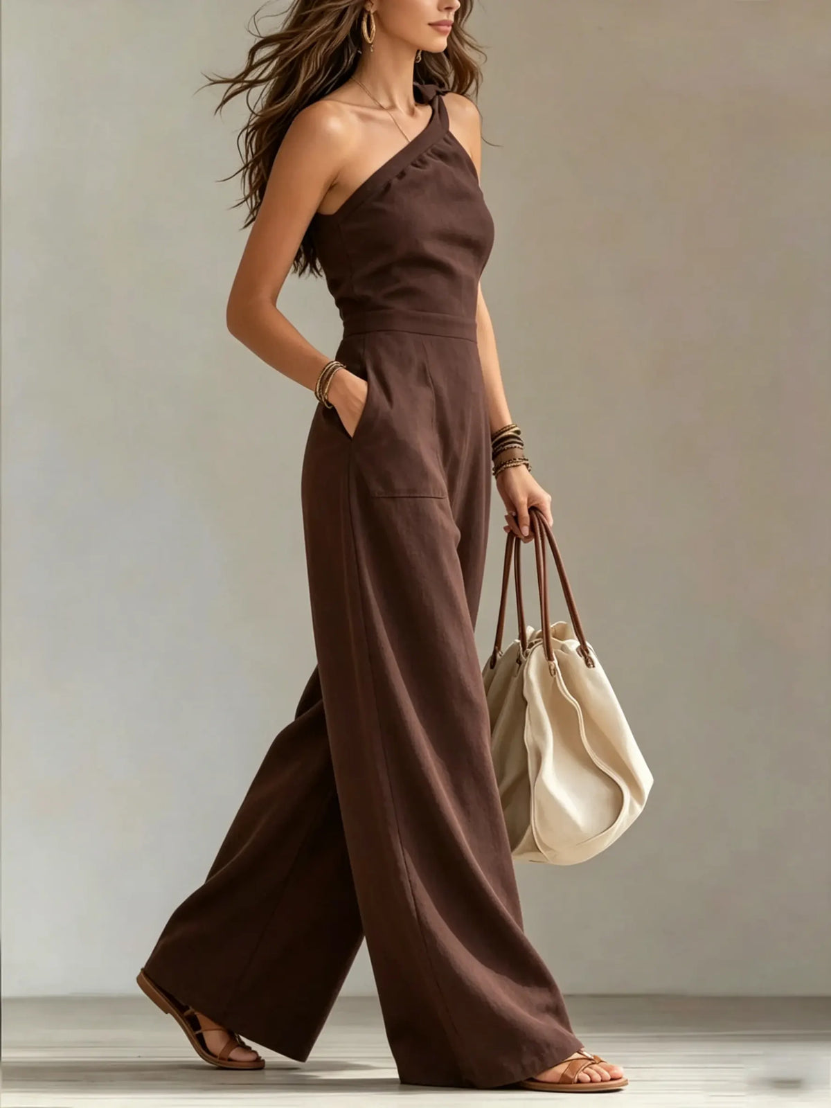 Women's One-Shoulder Wide-Leg Jumpsuit