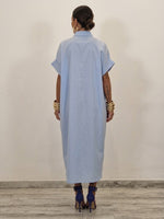 Casual Cotton Midi Shirt Dress With Crystal Button Embellishment