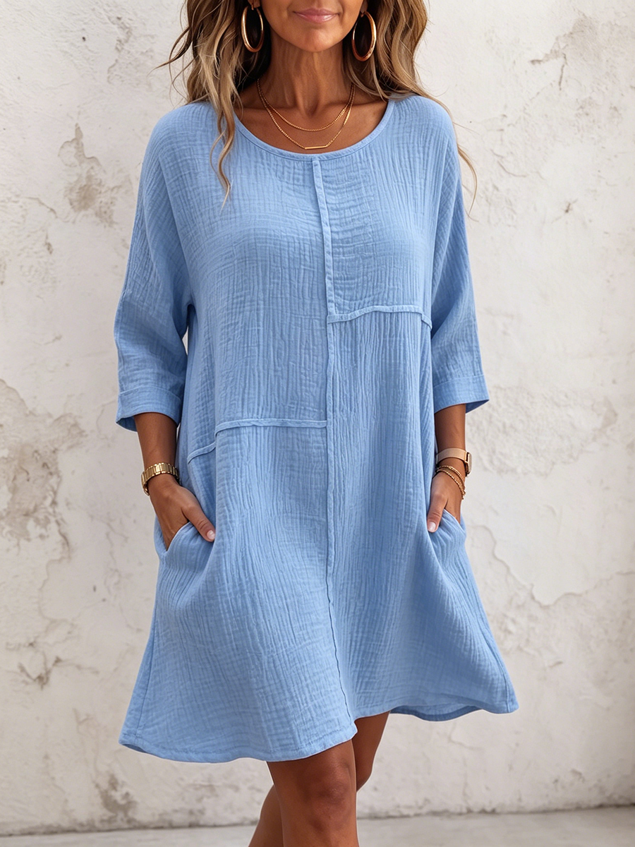 Cozy Relaxed-fit Baby Blue Cotton Dress