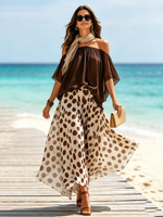 Relaxed Boho-style Chiffon Wide-leg Pant With A Polka-dot Print