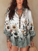 Boho-Chic Botanical Stand V-Neck Silk Blouse