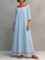 Elegant Striped Boat-neck Vacation Dress
