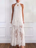 Stylish And Elegant White Lace Halter-neck Maxi Dress