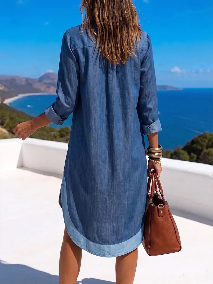 Resort-Ready Two-Tone Denim Tunic Dress