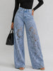 Lace Cut-out Wide-leg Denim Jeans