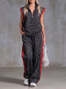 Chic Charcoal Leopard Sleeveless Zip-Up Top & Wide-Leg Track Pants Set