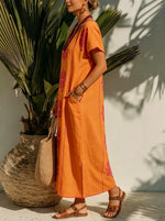 Women's Orange Ethnic Print Maxi Dress