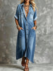 Women's Oversized Roll Cuff Pocket Long Denim Shirt Maxi Dress
