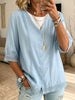 Women's Casual Three-quarter Sleeve V-neck Lace Cotton Linen Cardigan Shirt