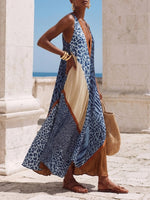 Stylish Spliced leopard-print Chiffon Maxi Dress