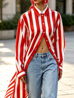 Retro Chic Striped Pattern Art Long Sleeve Casual Stylish Lapel Shirt