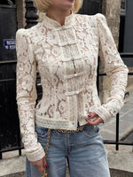 Women's Retro Floral Lace Hollow Art Casual Stylish Long Sleeve Shirt