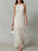 Halter Multi-layer Fringe Fitted Sleeveless Maxi Evening Dress