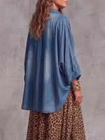Vintage Elegant Denim Patchwork Pocket Irregular Shirt
