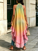 Women's Gradient Color Ruffled Art Casual Stylish Halter Sleeveless Top