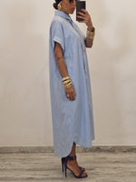 Casual Cotton Midi Shirt Dress With Crystal Button Embellishment