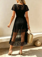 Women's Solid Lace Sheer V-Neck Midi Dress