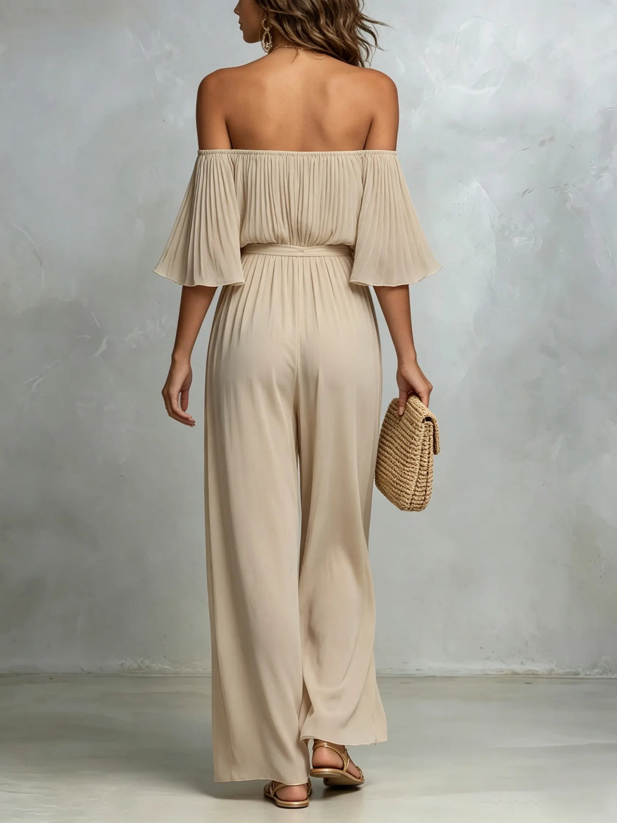 Women's Pleated Off-The-Shoulder Wide-Leg Jumpsuit