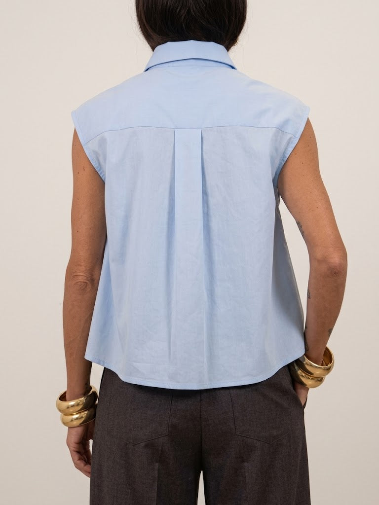 Casual Sleeveless Cotton Shirt With Decorative Rhinestone Buttons