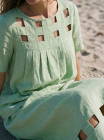 Womens Square Cutout Cotton Linen Two Piece Skirt Set