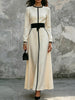 Women's Elegant Contrast Trim Art Casual Stylish Long Sleeve Maxi Dress
