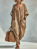 Oversized Linen-look Cotton V-neck Harem Jumpsuit