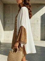 White Leopard-print Panelled Asymmetric Long Shirt