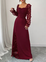 Women's Elegant Floral Lace Patchwork Art Casual Long Dress