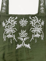 Vintage-style Embroidered Cotton-linen Maxi Dress—square Neck, Sleeveless, Loose-fitting, And Casual