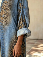 Women's Vintage Snake Skin Print Collared Button Down Long Shirt Cover Up Dress