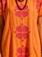Women's Orange Ethnic Print Maxi Dress