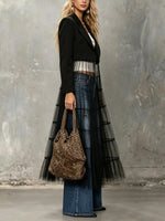 Women's Long Mesh Patchwork Crop Blazer
